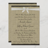 Invitation Burlap et Bow rustiques (Devant / Derrière)
