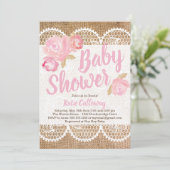 Invitation Burlap et dentelle Shabby Chic Baby shower Invitat (Debout devant)