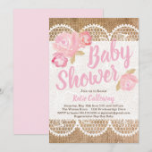 Invitation Burlap et dentelle Shabby Chic Baby shower Invitat (Devant / Derrière)