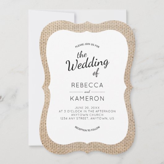 Invitation Burlap et Navy Blue Bracket Frame Wedding Invitati (Devant)