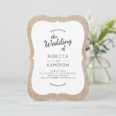 Invitation Burlap et Navy Blue Bracket Frame Wedding Invitati (Debout devant)