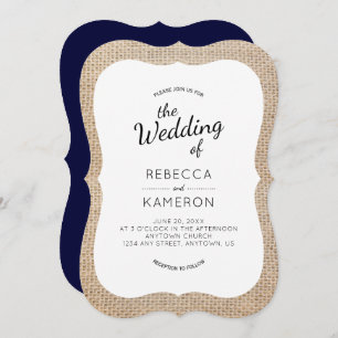 Invitation Burlap et Navy Blue Bracket Frame Wedding Invitati