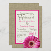 Invitation Burlap Fuchsia Gerbera Daisy Mariage (Devant / Derrière)