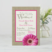 Invitation Burlap Fuchsia Gerbera Daisy Mariage (Debout devant)