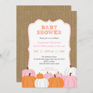 Invitation Burlap Girl Orange Citrouille baby shower invitati