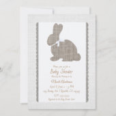Invitation Burlap gris blanc Grotte rustique Baby shower de P (Devant)