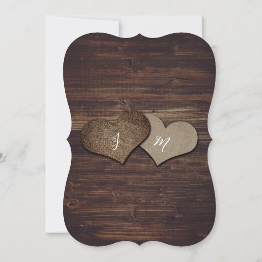 Invitation Burlap Hearts Éclairages à cordes Mariage en bois (Dos)