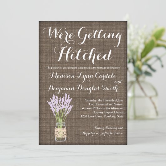 Invitation Burlap Imprimer Mason Jar Occasions de mariage rus (Debout devant)