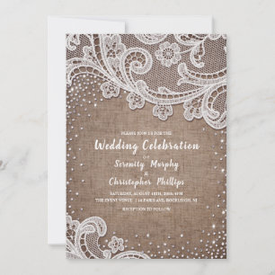 Invitation Burlap Lace argent parties scintillant mariage cam