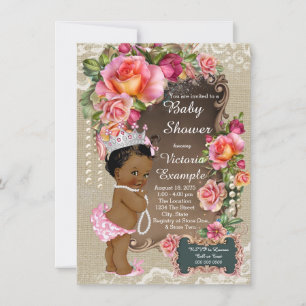 Invitation Burlap Lace Pearl Ethnic Princess Baby shower