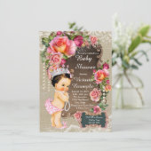 Invitation Burlap Lace Pearl Princess Baby shower Rustique (Debout devant)