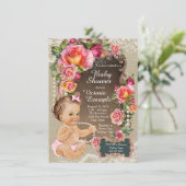 Invitation Burlap Lace Pearl Rustic Chic Baby shower (Debout devant)