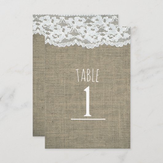 Invitation Burlap & Lace Simple Rustic Mariage Numéro de tabl (Devant / Derrière)