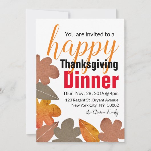 Invitation Burlap Leaf, Dîner Bon thanksgiving (Devant)