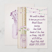 Invitation Burlap Lilac Purple Mason Jar Fête de l'mariée Inv (Devant / Derrière)