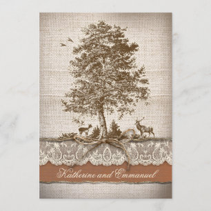 Invitation burlap love tree mariage campagnard rustique invit