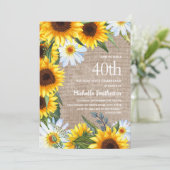 Invitation Burlap Marguerites Blanches Tournesol Jaune 40e An (Debout devant)