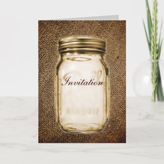 Invitation burlap mason jar western country extérieur mariage (Devant)