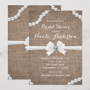 Invitation Burlap & Pearl Rustic Glamor Fête des mariées