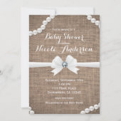 Invitation Burlap & Pearl Rustic Glamor Oh Baby shower (Devant)