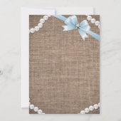 Invitation Burlap & Pearls Blue Bow Blonde Baby Boy Douche (Dos)