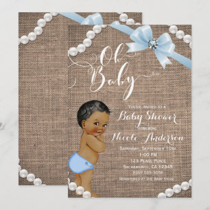 Invitation Burlap & Pearls Cadeau Bleu Ethnique pour Fête de 