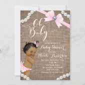 Invitation Burlap & Pearls Pink Bow Ethnic Girl Baby shower (Devant)