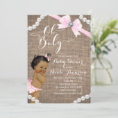 Invitation Burlap & Pearls Pink Bow Ethnic Girl Baby shower (Debout devant)
