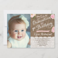 Burlap Pink Flowers Dédication 1er anniversaire fê