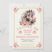 Invitation Burlap Rose Floral Horse fête d'anniversaire (Devant)