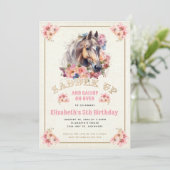 Invitation Burlap Rose Floral Horse fête d'anniversaire (Debout devant)