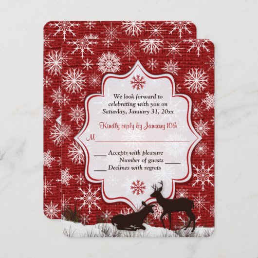 Invitation Burlap Rouge Rustique, Flammes de neige, Mariage d (Devant / Derrière)