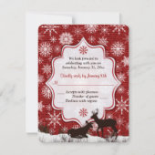 Invitation Burlap Rouge Rustique, Flammes de neige, Mariage d (Devant)