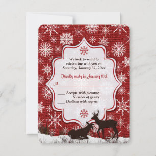 Invitation Burlap Rouge Rustique, Flammes de neige, Mariage d