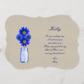 Invitation Burlap Rustic Blue Mason Jar Maid Of Honor Card (Devant / Derrière)