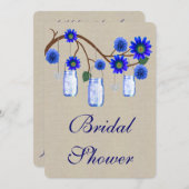 Invitation Burlap Rustic Blue Mason Jars Fête des mariées Inv (Devant / Derrière)