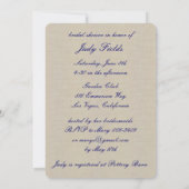 Invitation Burlap Rustic Blue Mason Jars Fête des mariées Inv (Dos)