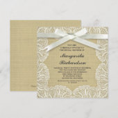 Invitation burlap rustique blanc dentelle & arc bridalshower (Devant / Derrière)