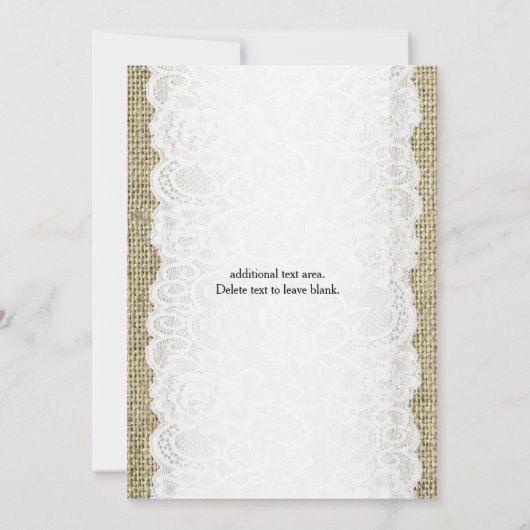 Invitation Burlap rustique & Blanche dentelle Mariage romanti (Dos)