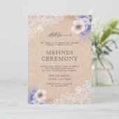 Invitation Burlap Rustique Dentelle Fleurs Islamiques Mehndi  (Debout devant)