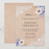 Invitation Burlap Rustique Dentelle Fleurs Violettes Mehndi I (Devant / Derrière)