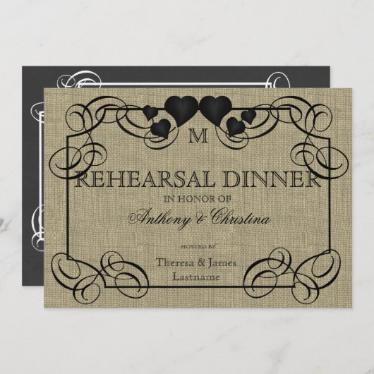 Invitation Burlap rustique et ardoise (Devant / Derrière)