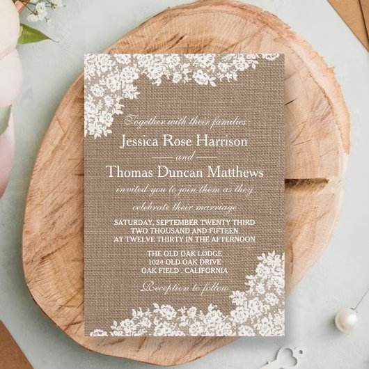 Invitation Burlap Rustique et collection Vintage de dentelle