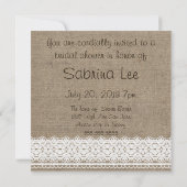 Invitation Burlap rustique et Fête des mariées de dentelle Vi (Dos)