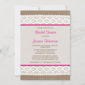 Invitation Burlap rustique et Fête des mariées en dentelle bl (Devant)