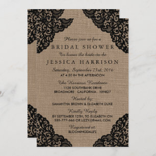 Invitation Burlap rustique et Fête des mariées en dentelle no