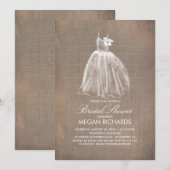 Invitation Burlap rustique et Mariage Gown Fête des mariées (Devant / Derrière)