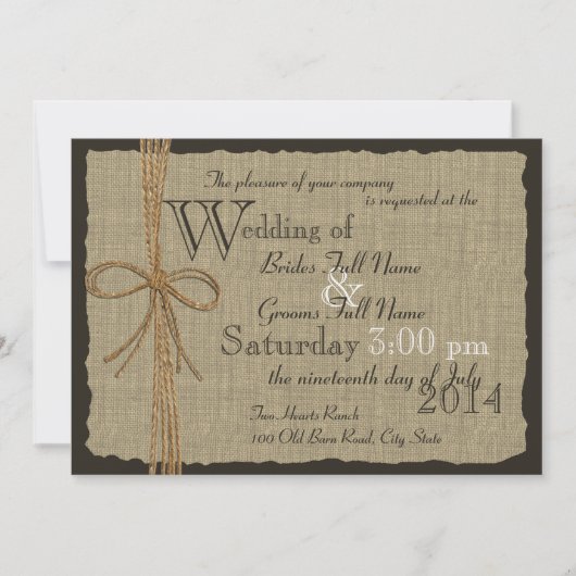 Invitation Burlap rustique et Mariage Twine (Devant)