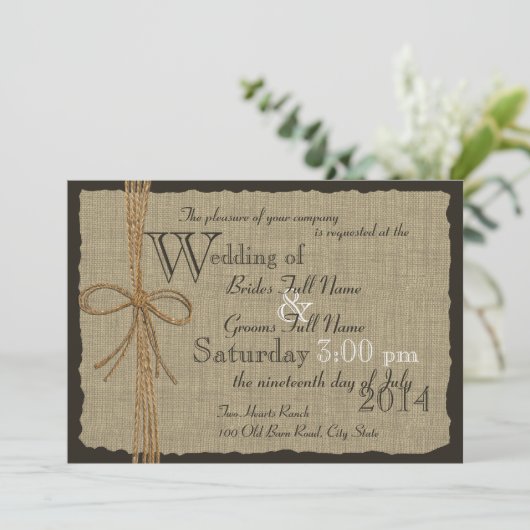 Invitation Burlap rustique et Mariage Twine (Debout devant)