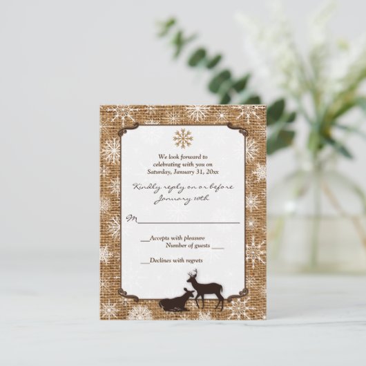 Invitation Burlap rustique, flocons de neige et mariage des c (Debout devant)